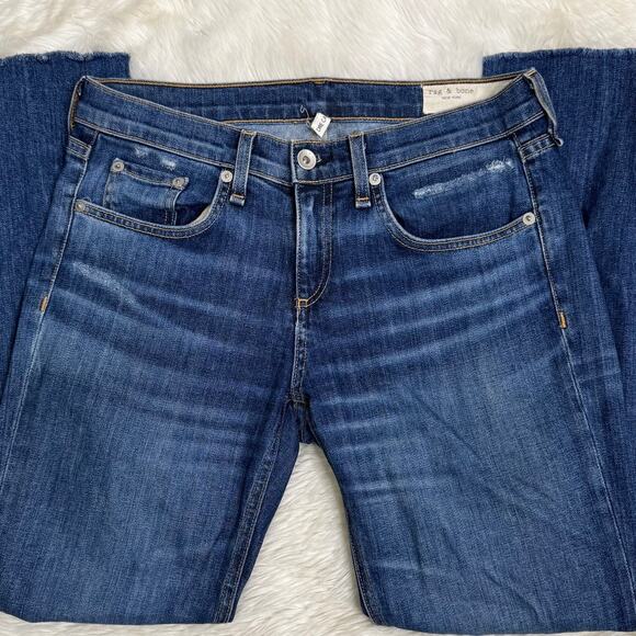 Rag & Bone Dre Capri Relaxed Raw Hem Knee Tear Jean in Dia Wash size 25 - Picture 3 of 12